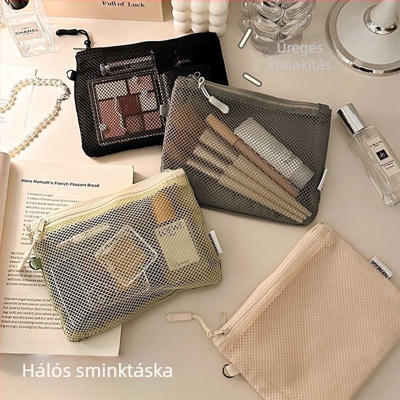 Hálós tároló táska kozmetikumokhoz és kábelekhez