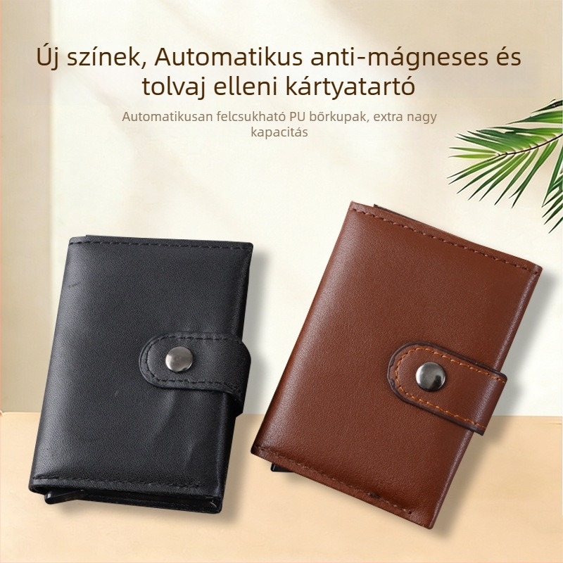 RFID‑védett kártyatartó PU bőrrel, csattal záródó kártyataska, uniszex, üzleti stílus, PU bélés, tároló funkció