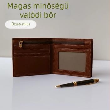 Férfi Crazy Horse bőr kis pénztárca - valódi bőr, első réteg marhabőre, Wei Liang márka, kártya- és bankjegy rendező, belső poliészter és pamut bélés