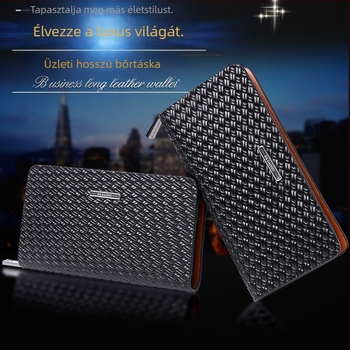 Férfi bőrpénztárca cipzárral, valódi bőr, egylapos klúcs stílus, kockás szövésű textúra, dombornyomás, modell 8100, Kuqi Kangaroo