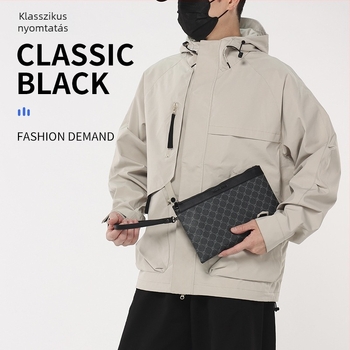 Férfi PU clutch táska, kopásálló, betűs minta, poliészter bélés, Nyár 2025