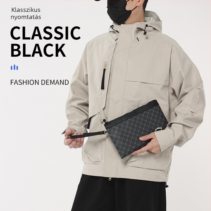 Férfi PU clutch táska, kopásálló, betűs minta, poliészter bélés, Nyár 2025