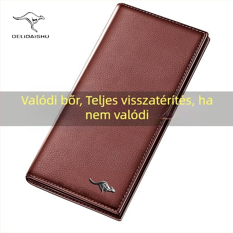 Hosszú férfi pénztárca belső cipzárral, több kártyatartóval, nagy kapacitású; tehénbőr belső