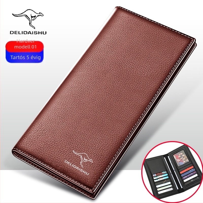 Hosszú férfi pénztárca belső cipzárral, több kártyatartóval, nagy kapacitású; tehénbőr belső