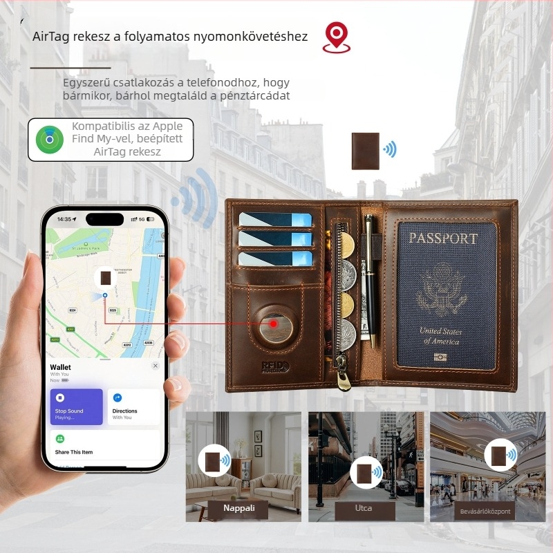 Niucunzh Rövid pénztárca útlevél tárcával, valódi bőrből, első réteg marhbőr, kopásálló, poliészter-pamut bélés
