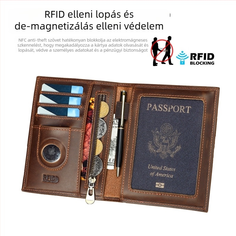 Niucunzh Rövid pénztárca útlevél tárcával, valódi bőrből, első réteg marhbőr, kopásálló, poliészter-pamut bélés