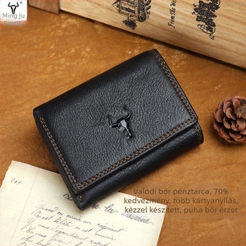 Famous Craftsman Leather Goods Valódi bőrből készült pénztárca és kártyatartó, több kártyahely, uniszex, kompakt háromrészes bőrpénztárca felső réteg borjúbőrből