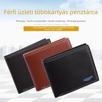 Férfi pénztárca PU bőrből, hajtogatható nyitás, városi minimalist stílus, poliészter bélés, mindennapi használatra.