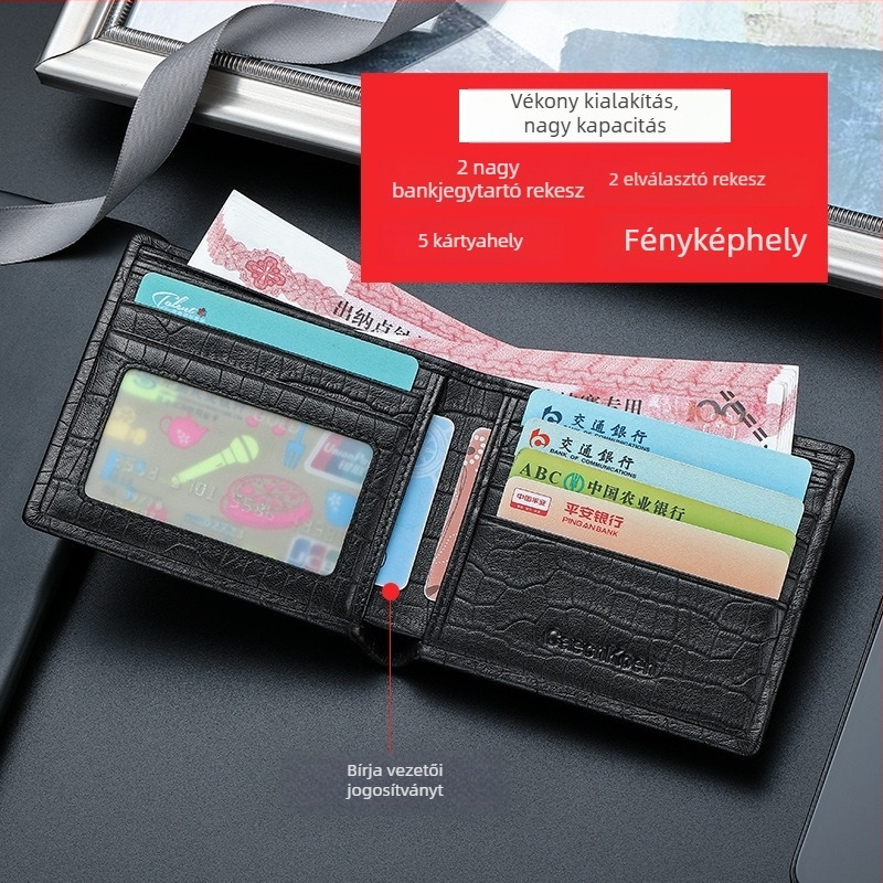 Férfi bifold pénztárca - tehénbőr, városi egyszerűség, egyszínű minta, modell QB2221-1, CaecnKoen