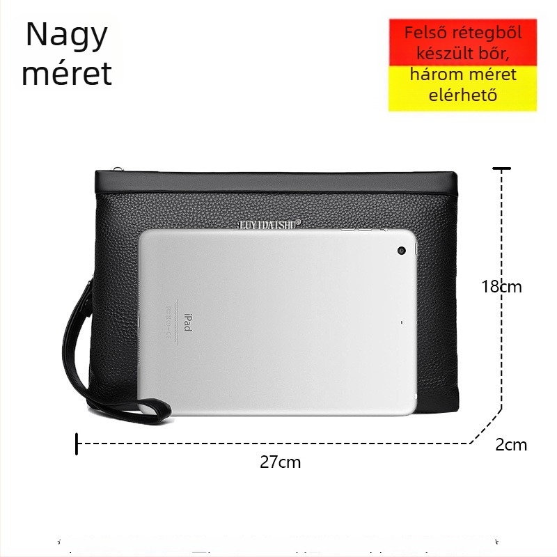 Férfi clutch táska első réteg marhabőrből, valódi bőr, üzleti elit stílus