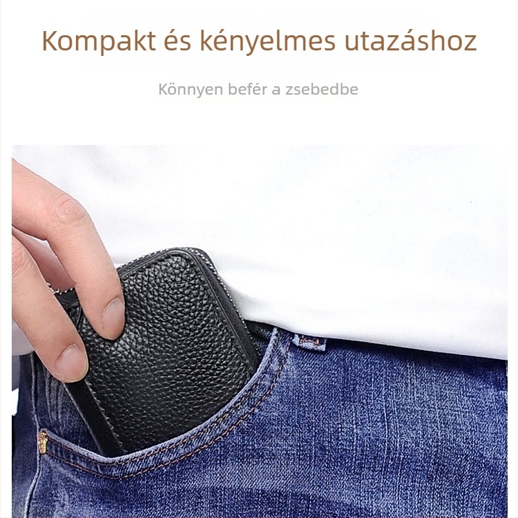 Férfi kártyatartó valódi bőrből, első réteg marhabőrből, akordeon stílusú, nagy kapacitás, modell 701, anti-theft védelem