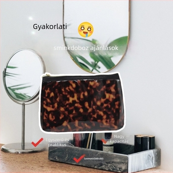 Smink táska ecsettárolóval, leopard mintával, PVC anyag, cipzár, nőknek, mindennapi használat