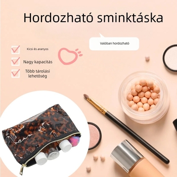 Smink táska ecsettárolóval, leopard mintával, PVC anyag, cipzár, nőknek, mindennapi használat