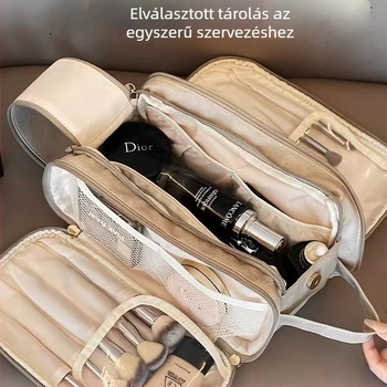 Sminktáska nagy kapacitású, dupla nyitású, hordozható, vízálló, bővíthető