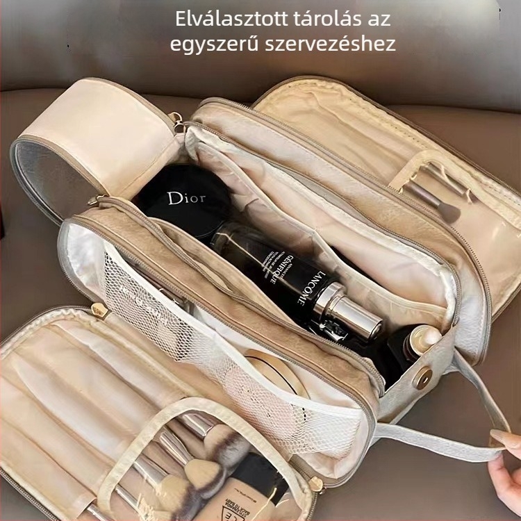 Sminktáska nagy kapacitású, dupla nyitású, hordozható, vízálló, bővíthető