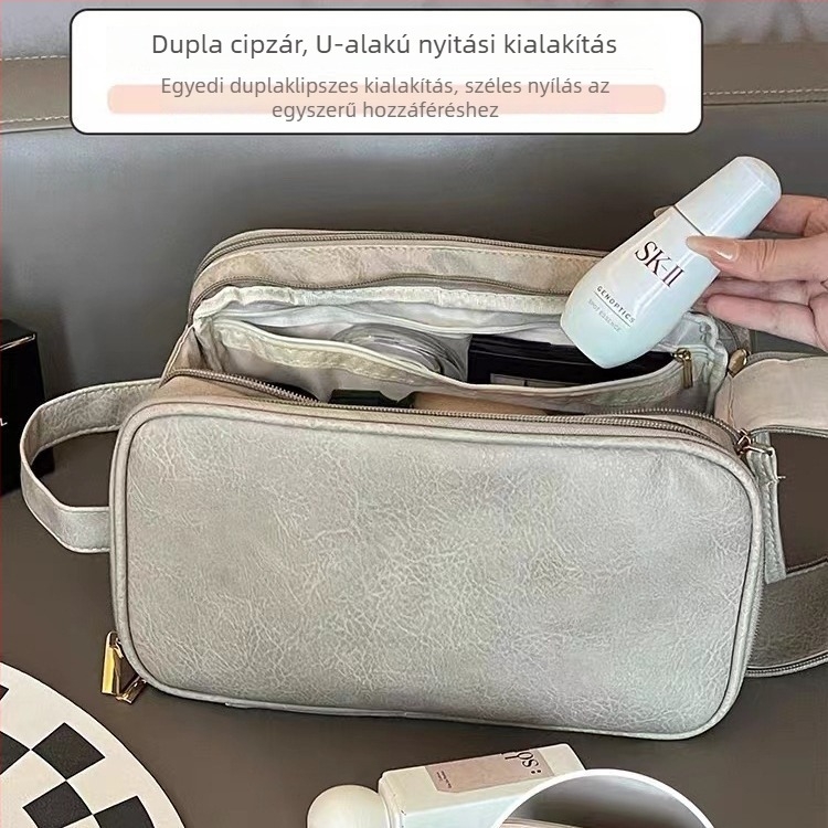 Sminktáska nagy kapacitású, dupla nyitású, hordozható, vízálló, bővíthető
