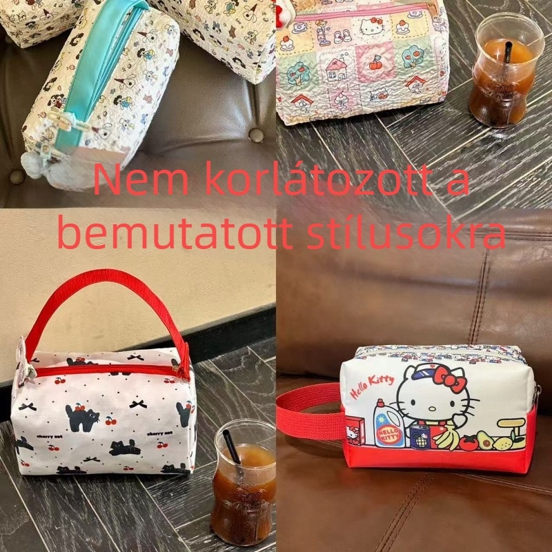 Sminktároló táska, nagy kapacitású, hordozható utazási smink táska, csíkos textil