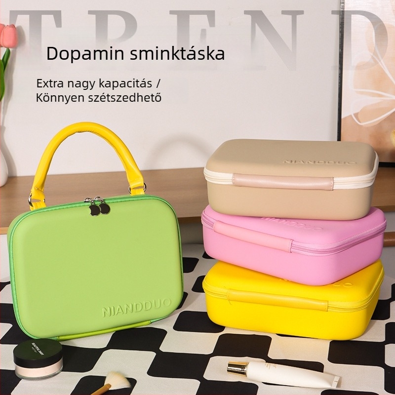 EVA kozmetikai táska, nagy kapacitású, kézi hordozóval, vízálló, kontrasztos színű design nőknek