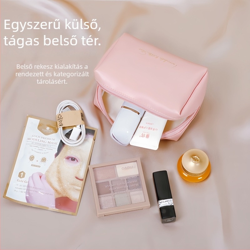 Hordozható, multifunkcionális sminktáska belső zsebbel; PU külső, poliészter bélés, vízálló, városi minimalist stílus, nőknek