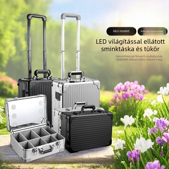 Sminkes táska világítással és edzett üveggel, EVA konstrukció, hordozható trol, kulcsos zár, Braunberg