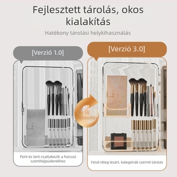 Asztali kozmetikai tároló doboz rúzs szervezővel – könnyed lux stílus, nagy kapacitás, műanyag kivitel, porálló, testreszabható