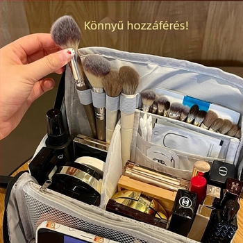 Nagy kapacitású kozmetikai táska, álló kivitel, felosztott rekeszekkel, hordozható és vízálló, Oxford szövettel készült
