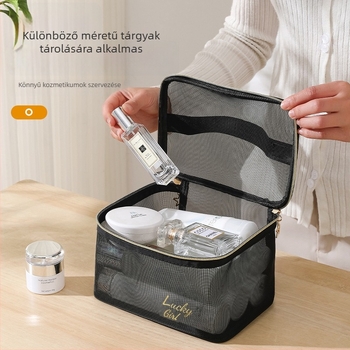 Hálós kozmetikai táska, lélegző, ultra könnyű, kopásálló, nagy kapacitású utazáshoz (anyag: nylon; bélés: nylon; jellemzők: lélegző, ultra könnyű, kopásálló)