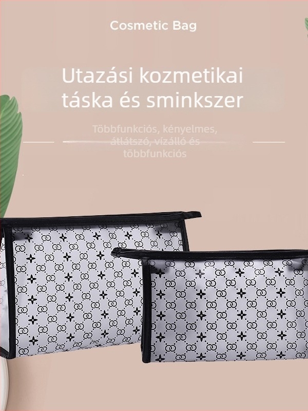 Sminktáska, nagy kapacitású, hordozható utazásokhoz, PVC vízálló, geometriai mintás, uniszex.