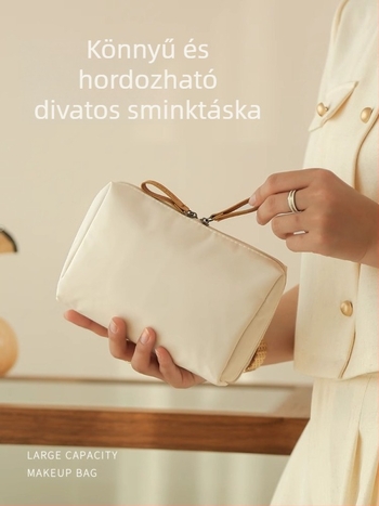 Női kozmetikai táska, nejlon külső, poliészter bélés, egyszínű dizájn, városi egyszerű stílus