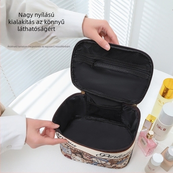 Kozmetikai táska aranyos rajzfilmmedvével - nagy kapacitású, hordozható utazótáska, poliészter, lélegző, könnyű, uniszex, városi minimalista stílus