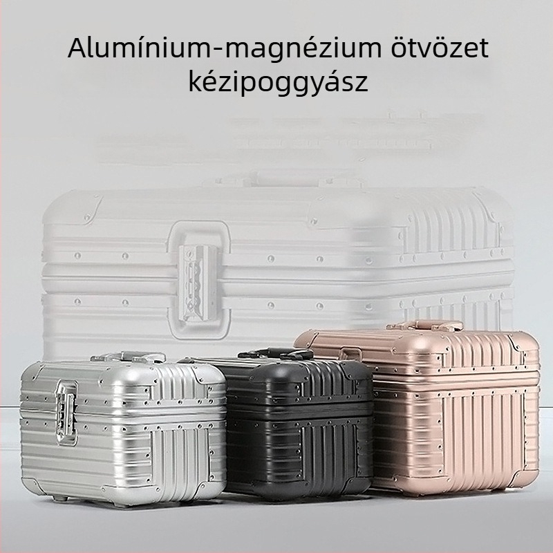 Úti bőrönd alumíniumötvözetből, TSA kombinációs zár, repülőgép-típusú kerekek, ultrakönnyű, belső nylon bélés, súlya körülbelül 2 kg