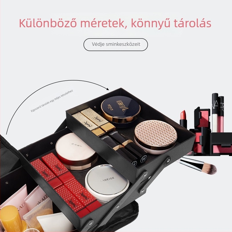 Nagy kapacitású, többrétegű, hordozható vízálló kozmetikai és eszköztartó doboz manikűrhöz és szemöldök tetováláshoz