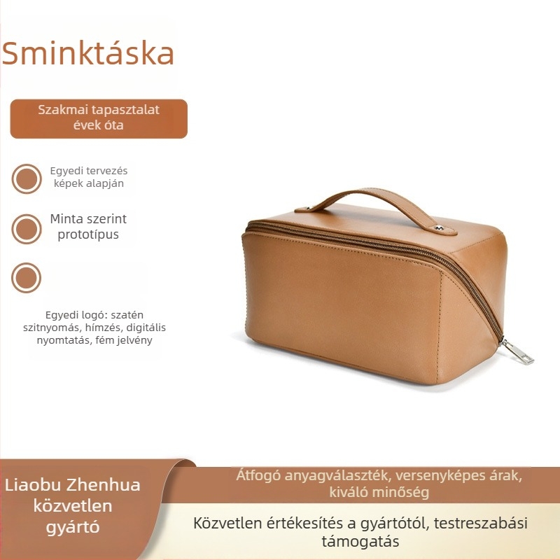 Valódi bőrből készült kozmetikai táska, függőleges négyzetes alak, cipzáras nyitás, kapacitás kevesebb mint 20 liter