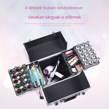 Szakmai sminktáska görgőkkel, hordozható, nagy kapacitású, zárható, manikűrre, tetoválásra és fodrászatra