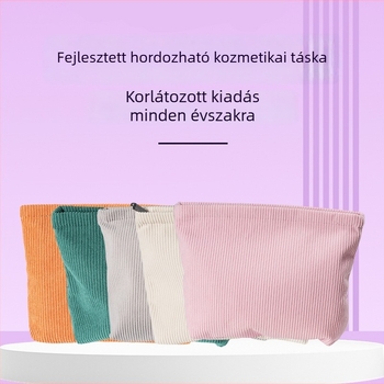 Corduroy kozmetikai táska, városi egyszerű stílus, szatén bélés, dupla cipzár