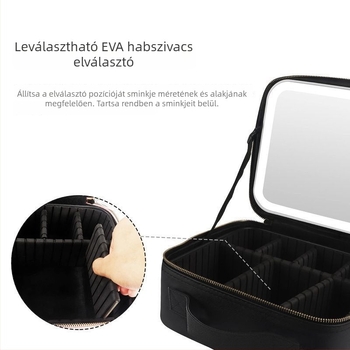 Sminktáska tükrökkel és LED világítással — PU bőr, uniszex, mindennapi használatra