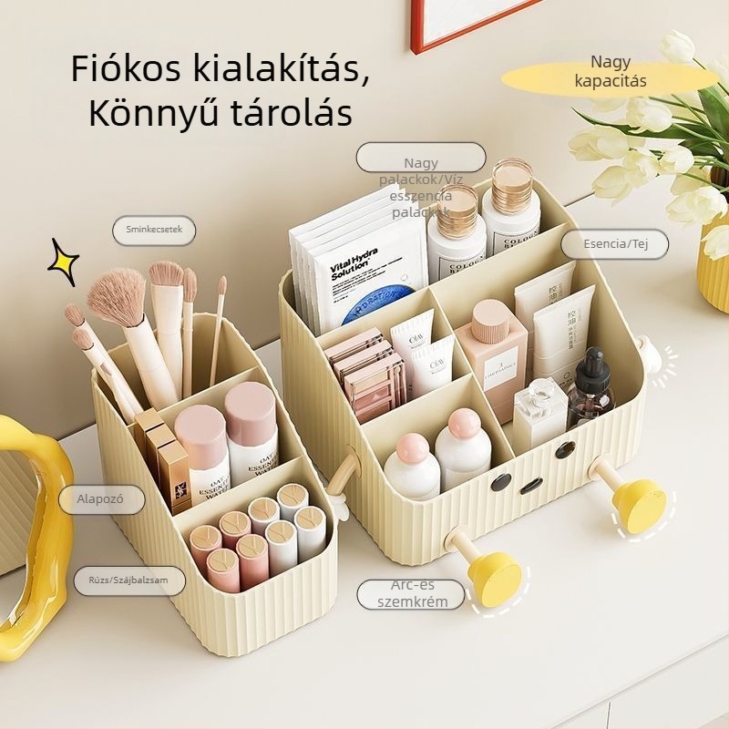 Kozmetikai tároló doboz nagy kapacitású rekeszekkel, PP anyag, könnyű luxus stílus, fedél nélkül, Wan Laixiang márka