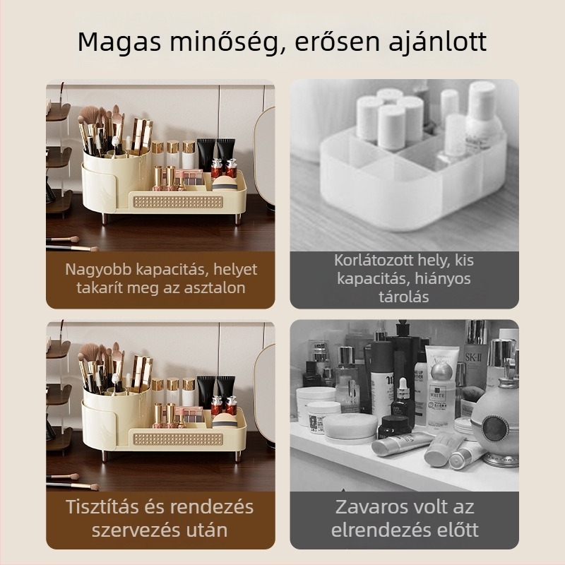 Kozmetikai tároló doboz forgó rekeszekkel, nagy kapacitású, többfunkciós szervező
