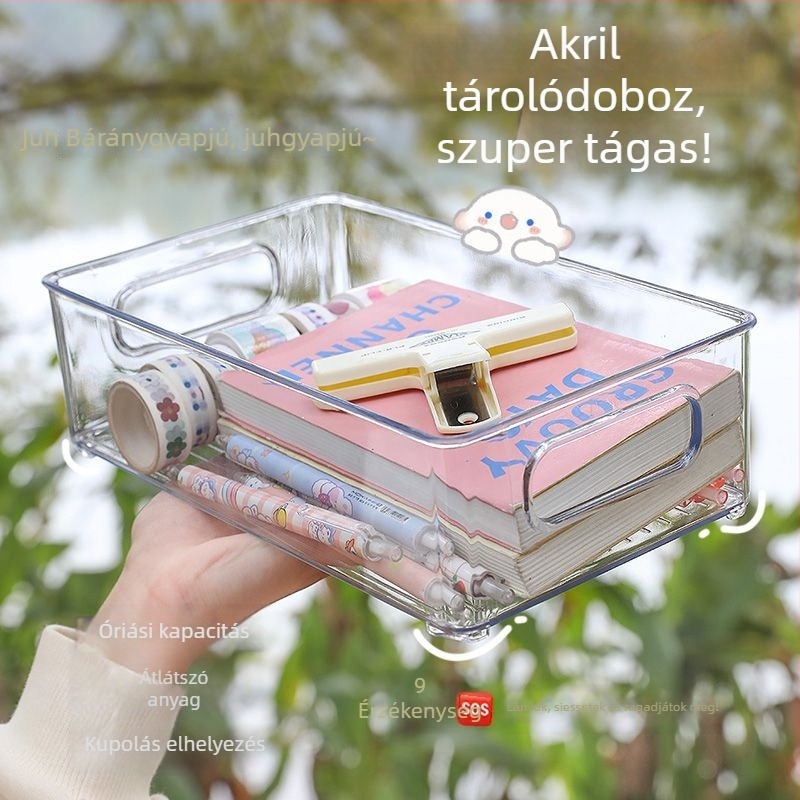 Asztali tároló doboz — Átlátszó kozmetikai és maszk rendező, PET anyag, modern stílus, piacra kerül 2025 márciusában