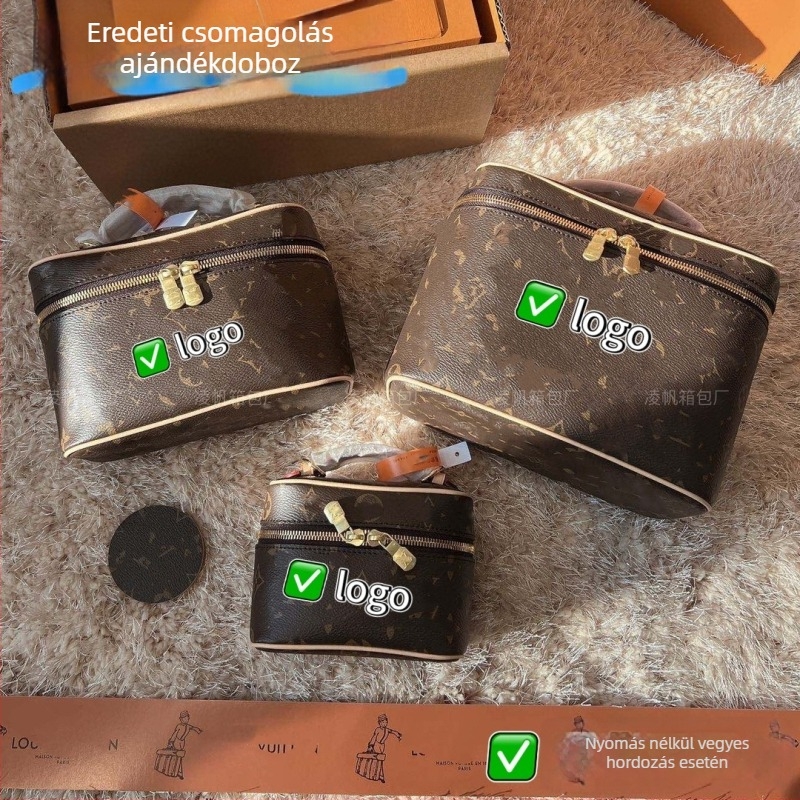 Női valódi bőr kozmetikai táska cipzárral, betű mintával, crossbody/válltáska, nagy kapacitás, 800 g