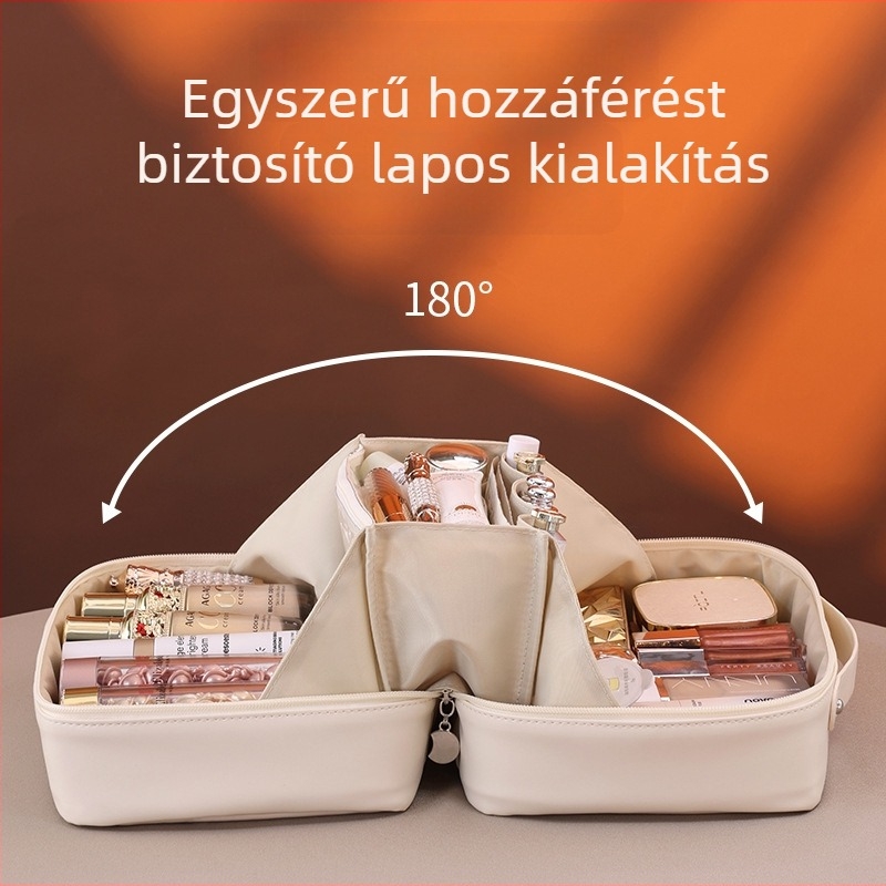 PU anyagú sminkes táska, vízálló, poliészter bélés, egyszínű mintázat, tárolható