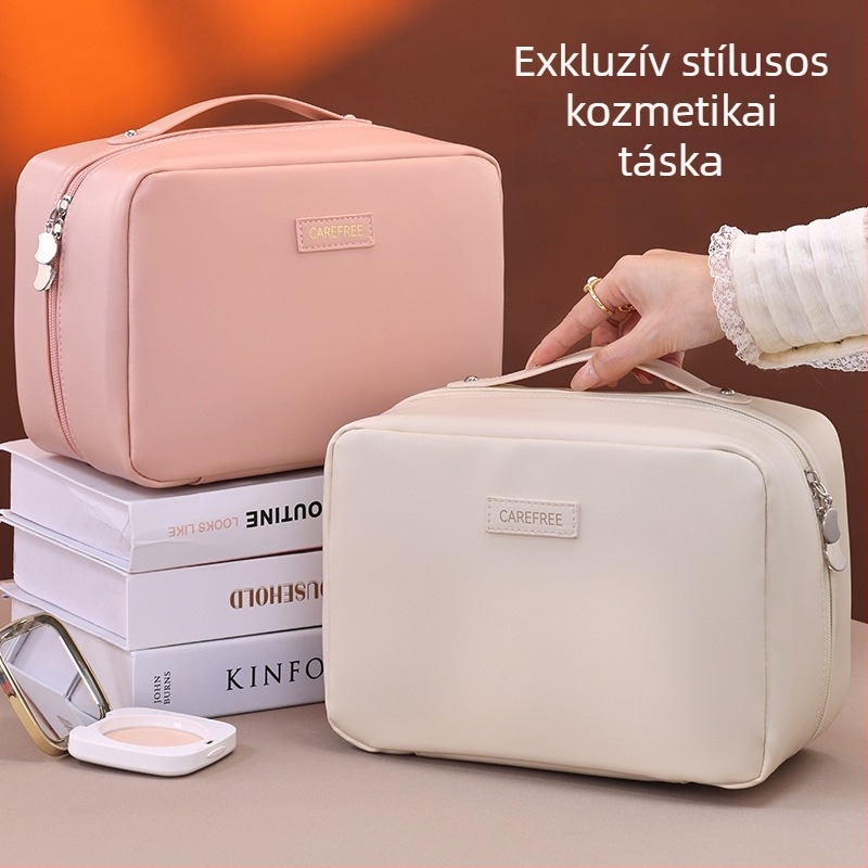 PU anyagú sminkes táska, vízálló, poliészter bélés, egyszínű mintázat, tárolható