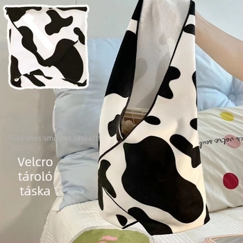 Összecsukható sminktáska aranyos rajzfilm-stílussal, textil külső velúr béléssel, hordozható smink szervező otthoni használatra