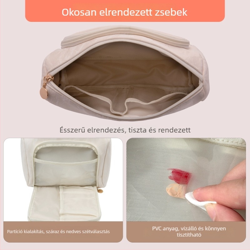 Utazási sminktáska és ecsettartó, vízálló PU kozmetikai táska a bőrápolási termékekhez