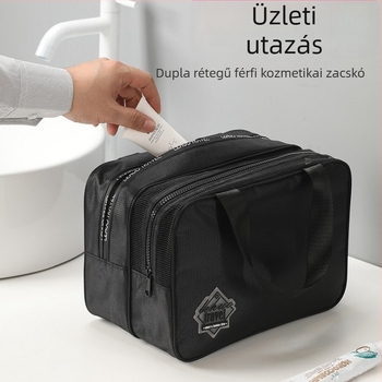 Utazó neszesszer kozmetikumokhoz, vízálló, száraz-nedves elválasztás, bővíthető, csíkos poliészter, uniszex