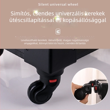 Professzionális görgős sminktároló fából készült testtel, húzórúddal, univerzális kerekekkel, alumínium keretes nyitási mechanizmussal, bővítő réteggel, nagy kapacitással, zárható