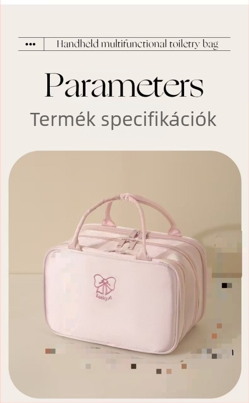 Duck Duck Háromrétegű hordozható kozmetikai táska, nagy kapacitású kockás denim utazáshoz, elegáns