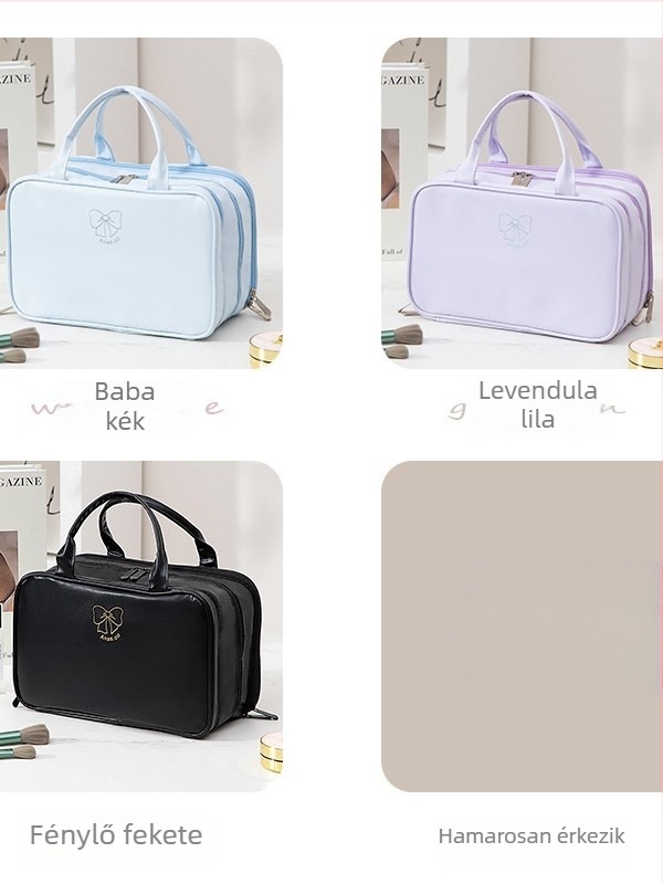 Háromrészre osztott kozmetikai táska, nagy kapacitású, PU anyag, vízálló, száraz-nedves elválasztás, belső nylon bélés