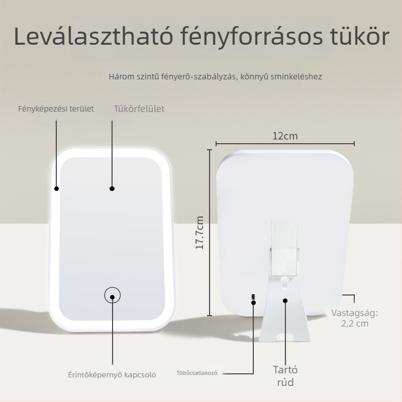 Sminktáska LED világítással és tükrökkel, elválasztott rekeszekkel, hordozható PU anyagból