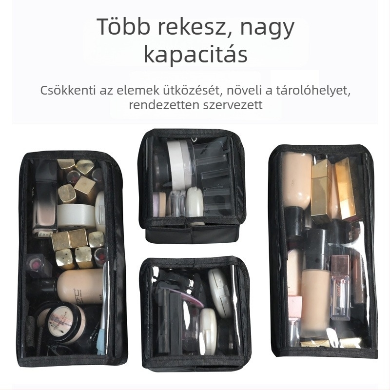 Sminkes táska belső elválasztóval – PVC, uniszex, bővíthető tárolás otthonra, nyár 2023